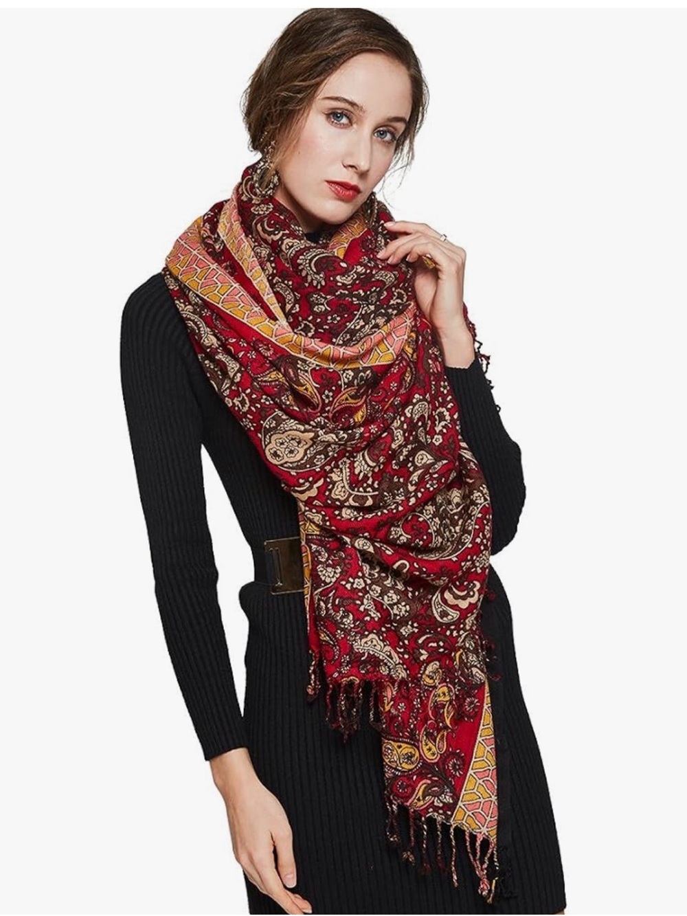 DANA XU 100% Merino Wool Extra Large Pashmina Shawl for Women 96"x43"